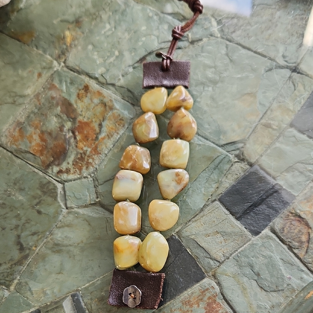 Sundance Genuine Turqouise Stone Bracelet with Brown Leather Accents